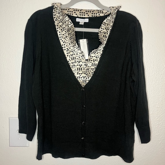 Sweater w/ Polka Dot Ruffle Trim Blouse Insert – XL 🖤🤍✨ - Picture 1 of 9